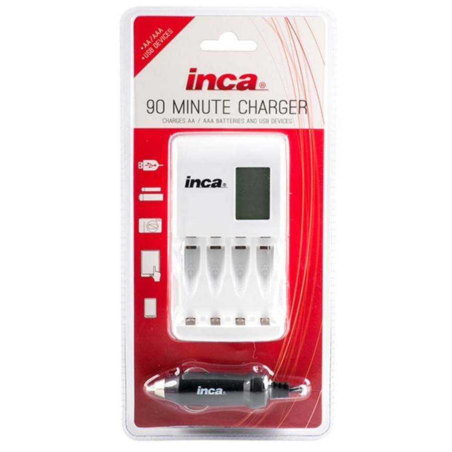Inca Fast 90min AA AAA Battery Charger Including Car 12v Adapter